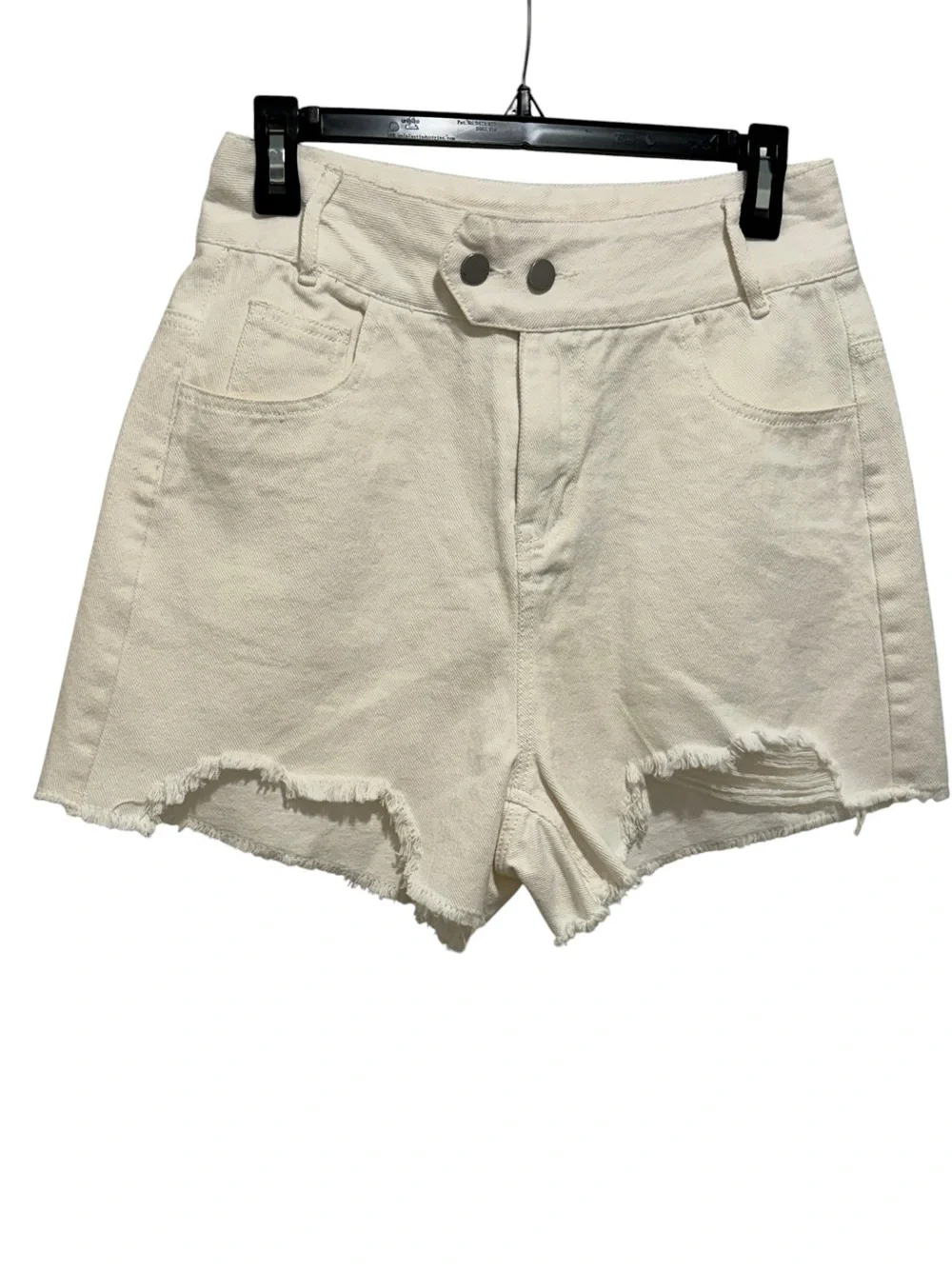 High-Rise Raw Edge Denim Shorts in Cream